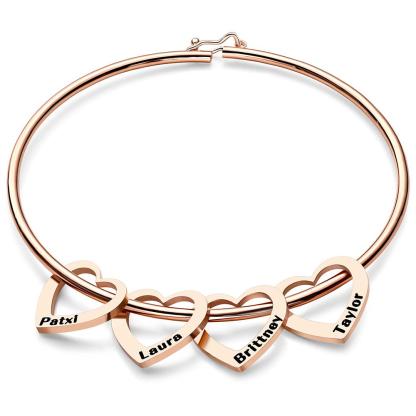 Custom Bangle Bracelet with Heart/Round Pendants Personalized Gift-Blongser