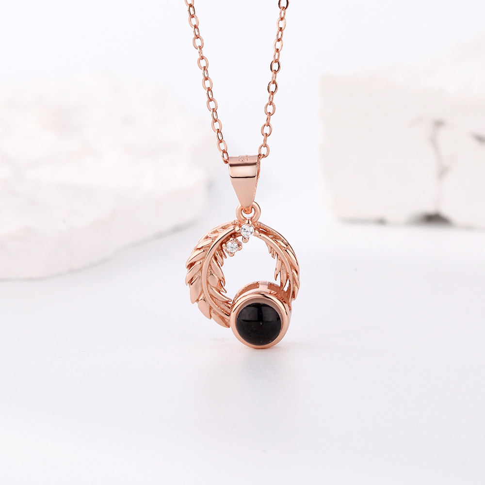 Custom Projection Necklace Leaves Photo Necklace Gift for Couples-Blongser