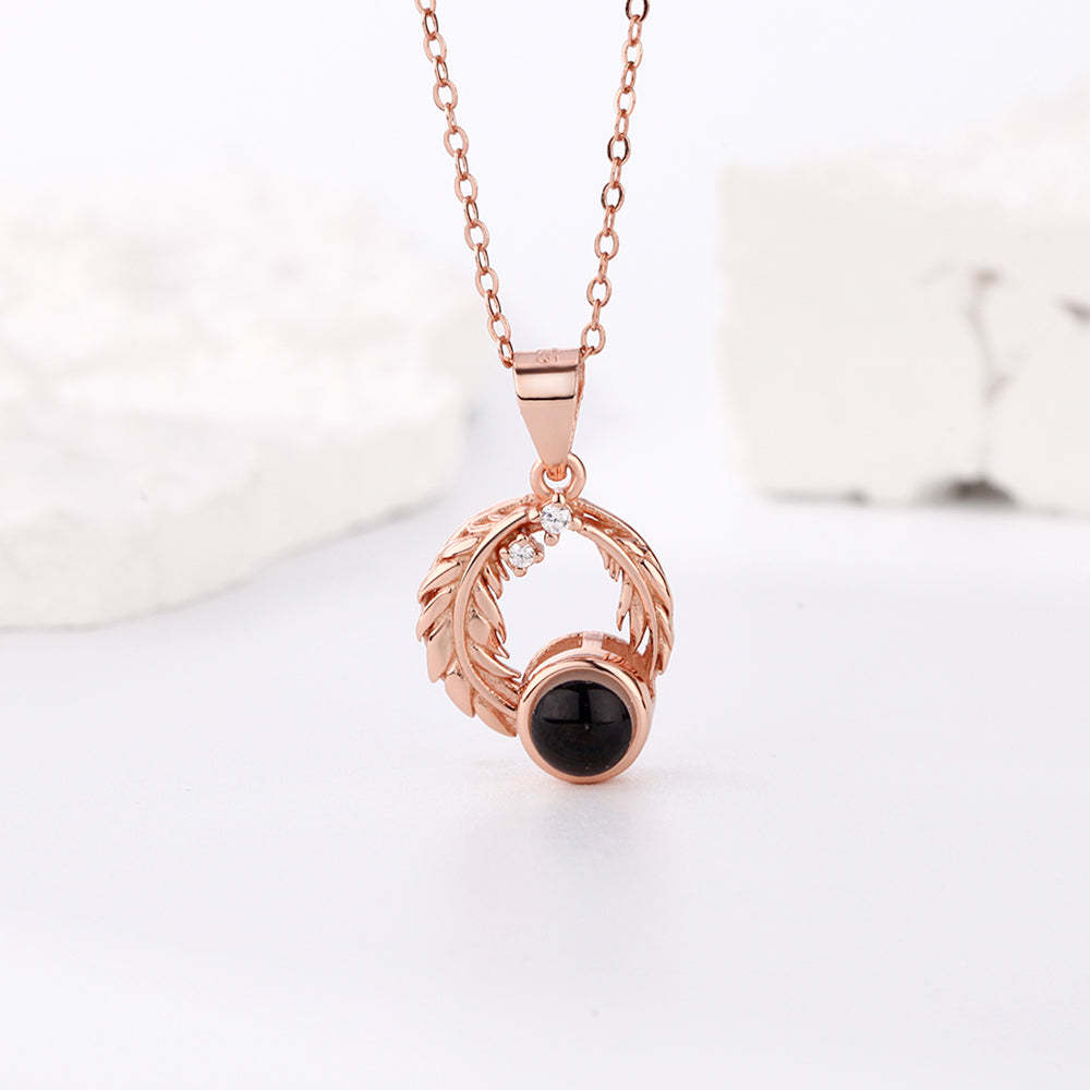 Custom Projection Necklace Leaves Photo Necklace Gift for Couples-Blongser