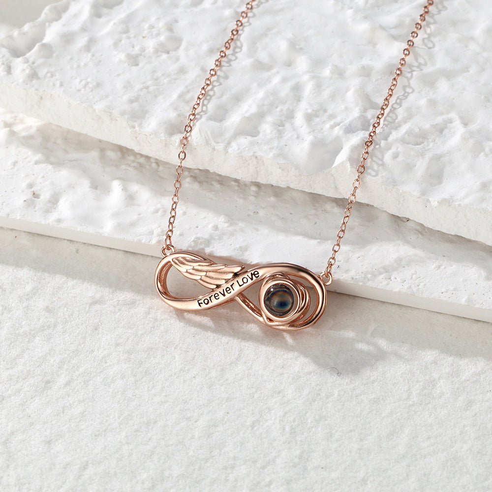 Custom Projection Necklace Engraved Forever Love Infinity Necklace Silver-Blongser