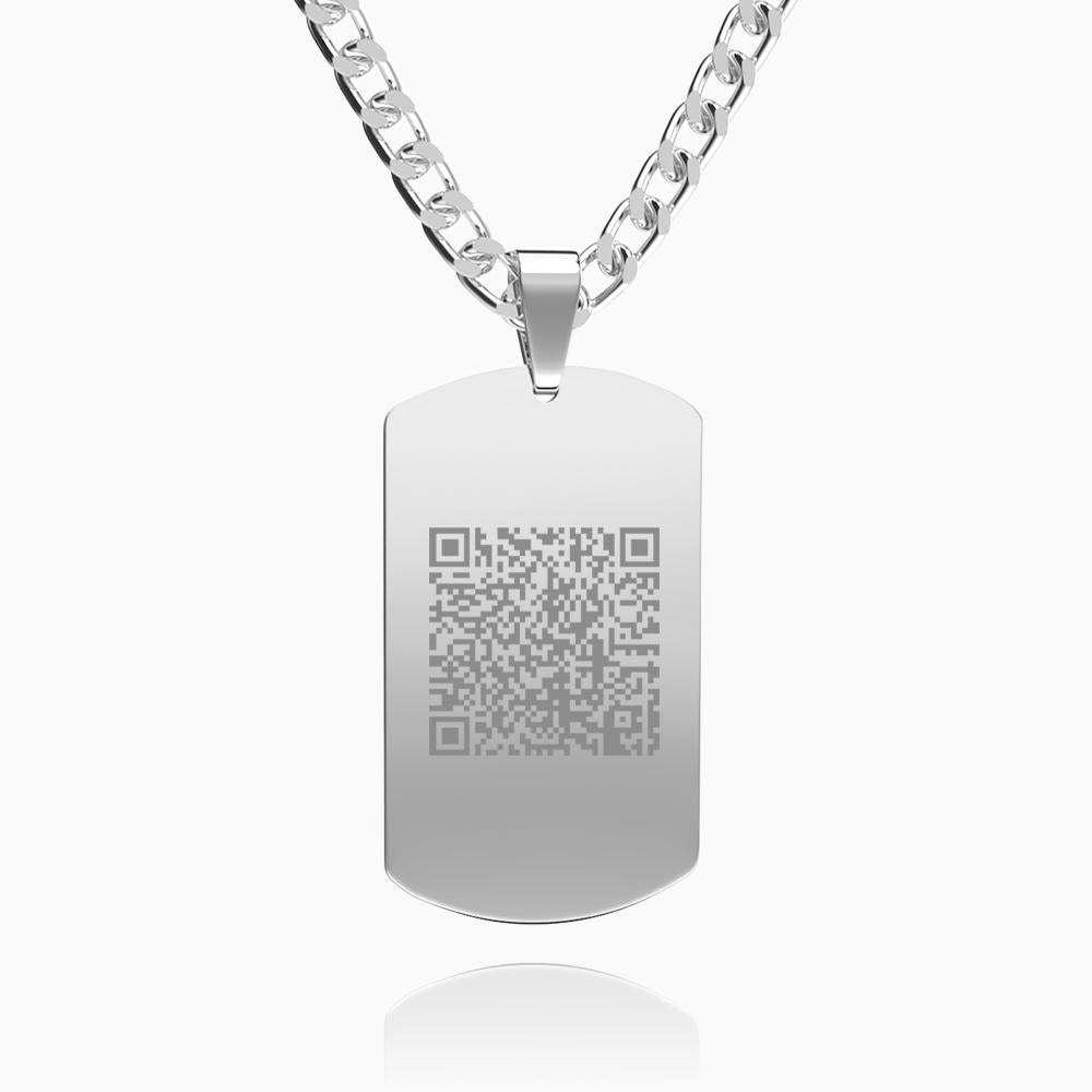 Personalized Men's Photo Necklace Engraved QR Code Necklace-Blongser
