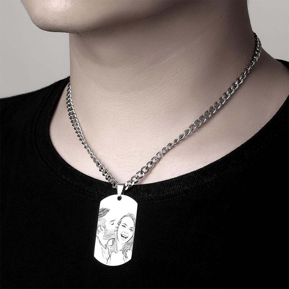 Personalized Men's Photo Necklace Engraved QR Code Necklace-Blongser