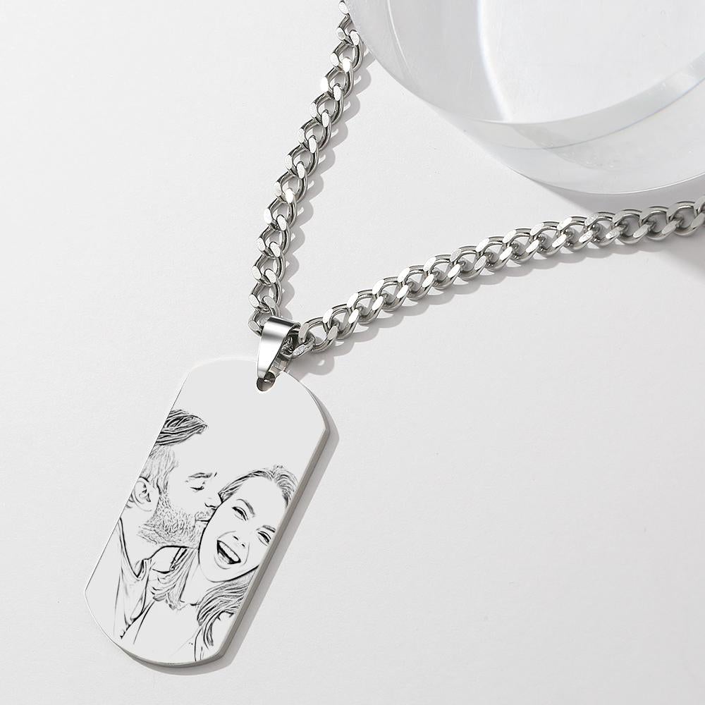 Personalized Men's Photo Necklace Engraved QR Code Necklace-Blongser