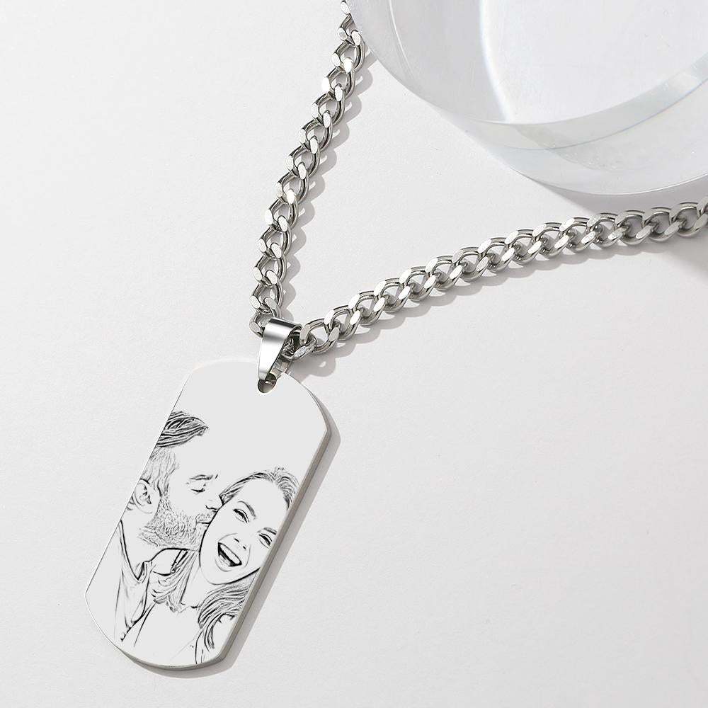 Personalized Men's Photo Necklace Engraved QR Code Necklace-Blongser