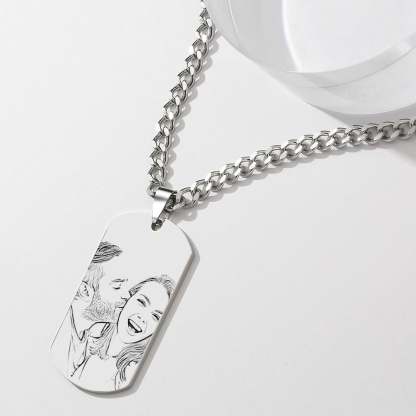 Personalized Men's Photo Necklace Engraved QR Code Necklace-Blongser