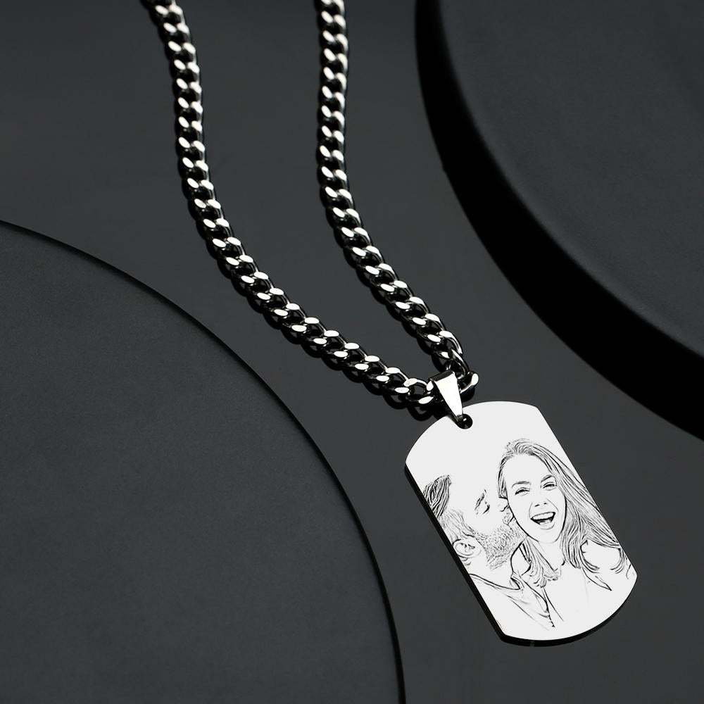 Personalized Men's Photo Necklace Engraved QR Code Necklace-Blongser