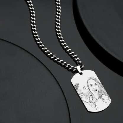 Personalized Men's Photo Necklace Engraved QR Code Necklace-Blongser