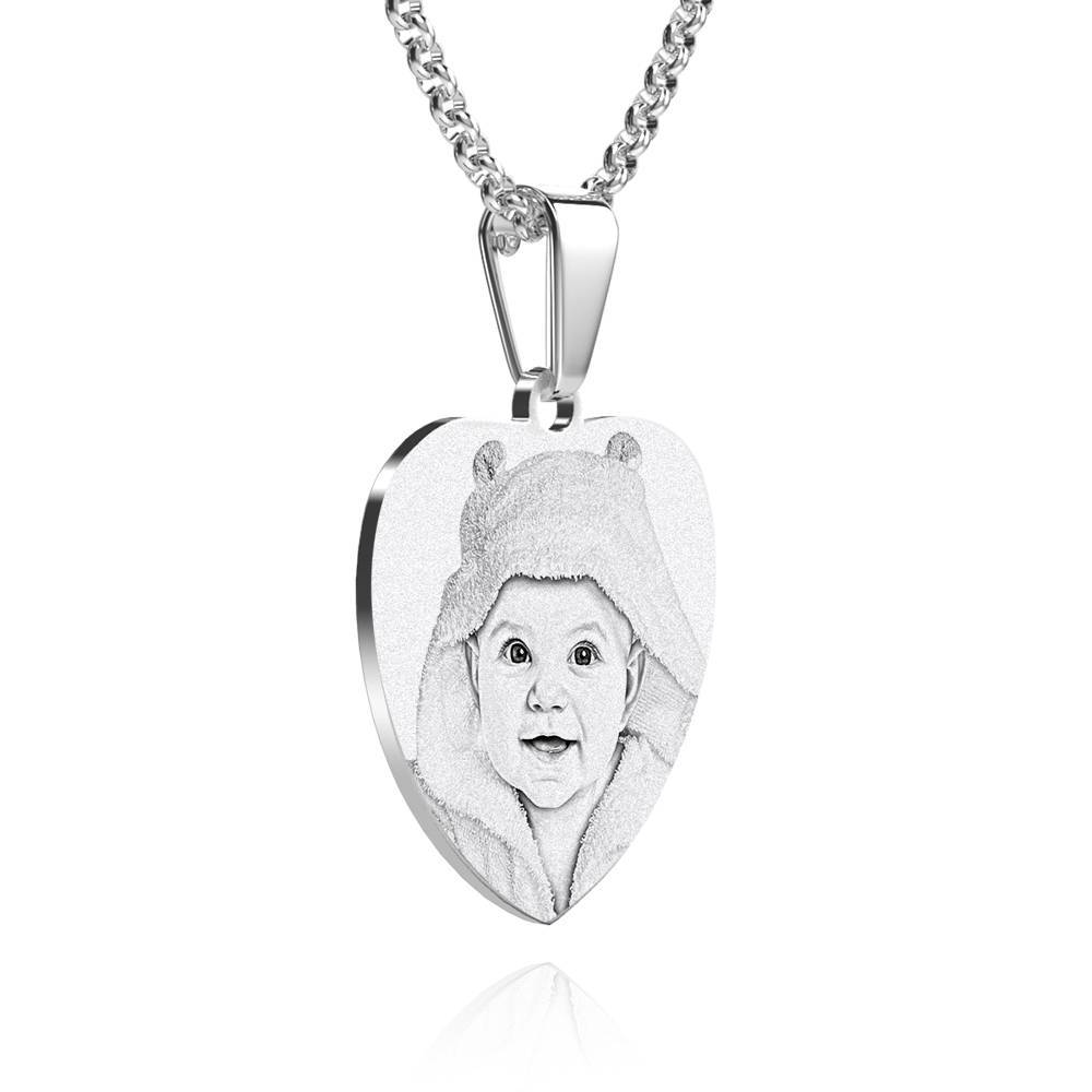 Engraved Heart Tag Necklace Custom Stainless Steel Photo Necklace-Blongser
