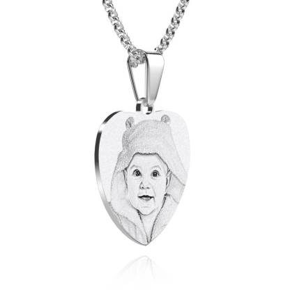 Engraved Heart Tag Necklace Custom Stainless Steel Photo Necklace-Blongser