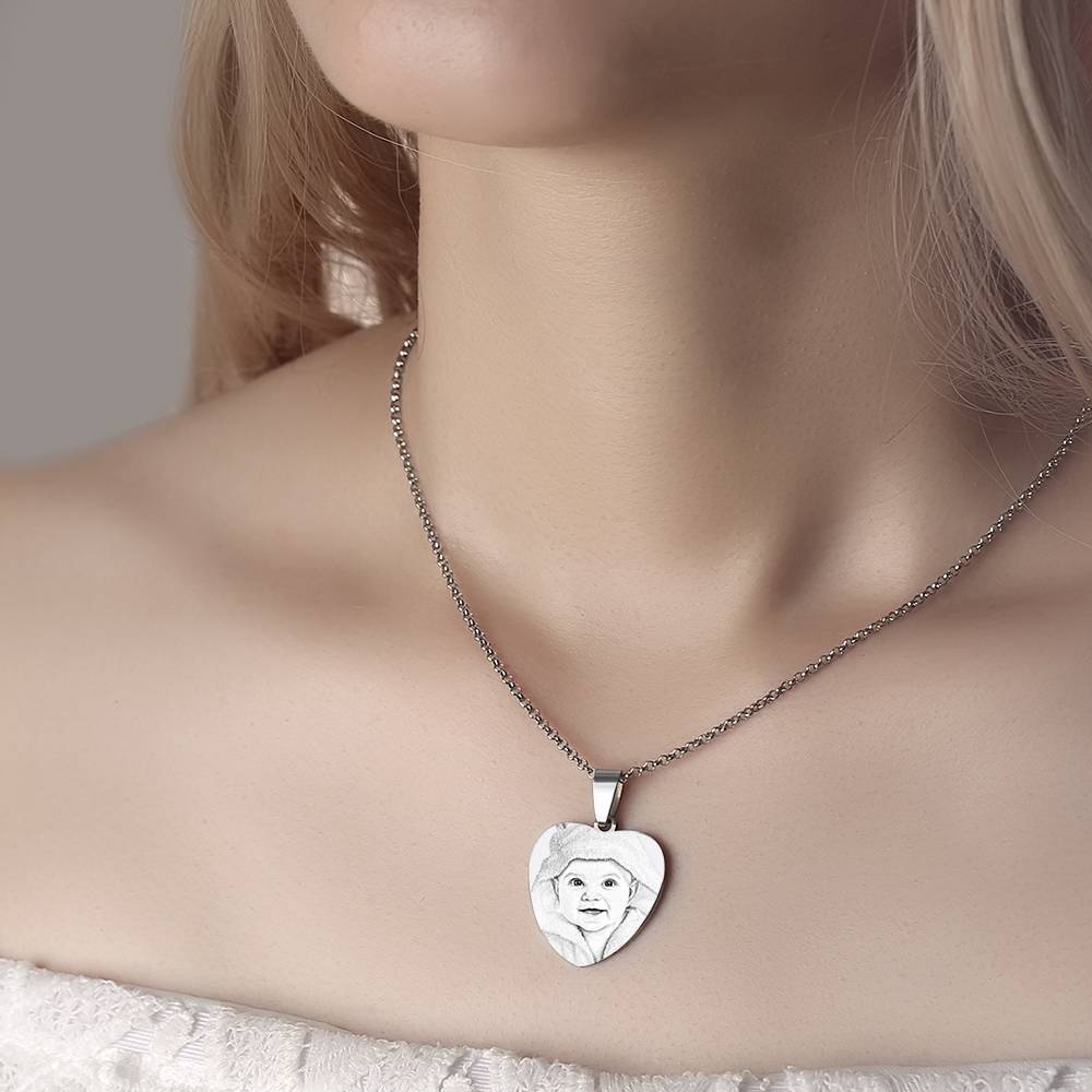 Engraved Heart Tag Necklace Custom Stainless Steel Photo Necklace-Blongser