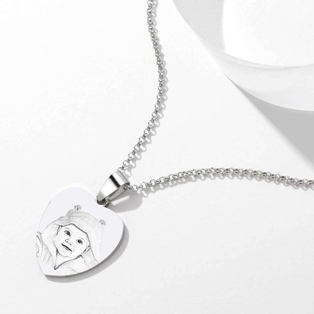 Engraved Heart Tag Necklace Custom Stainless Steel Photo Necklace-Blongser
