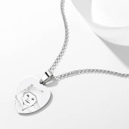 Engraved Heart Tag Necklace Custom Stainless Steel Photo Necklace-Blongser