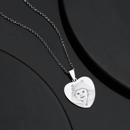 Engraved Heart Tag Necklace Custom Stainless Steel Photo Necklace-Blongser