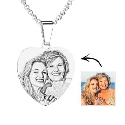 Engraved Heart Tag Necklace Custom Stainless Steel Photo Necklace-Blongser