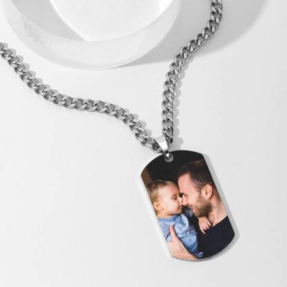 Men's Photo Tag Necklace with Engraving Stainless Steel-Blongser
