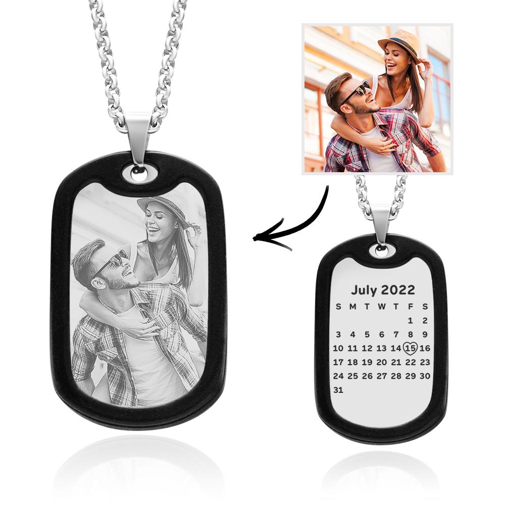 Custom Photo Date Necklace Personalized Calendar Pendant for Him Anniversary Gifts-Blongser