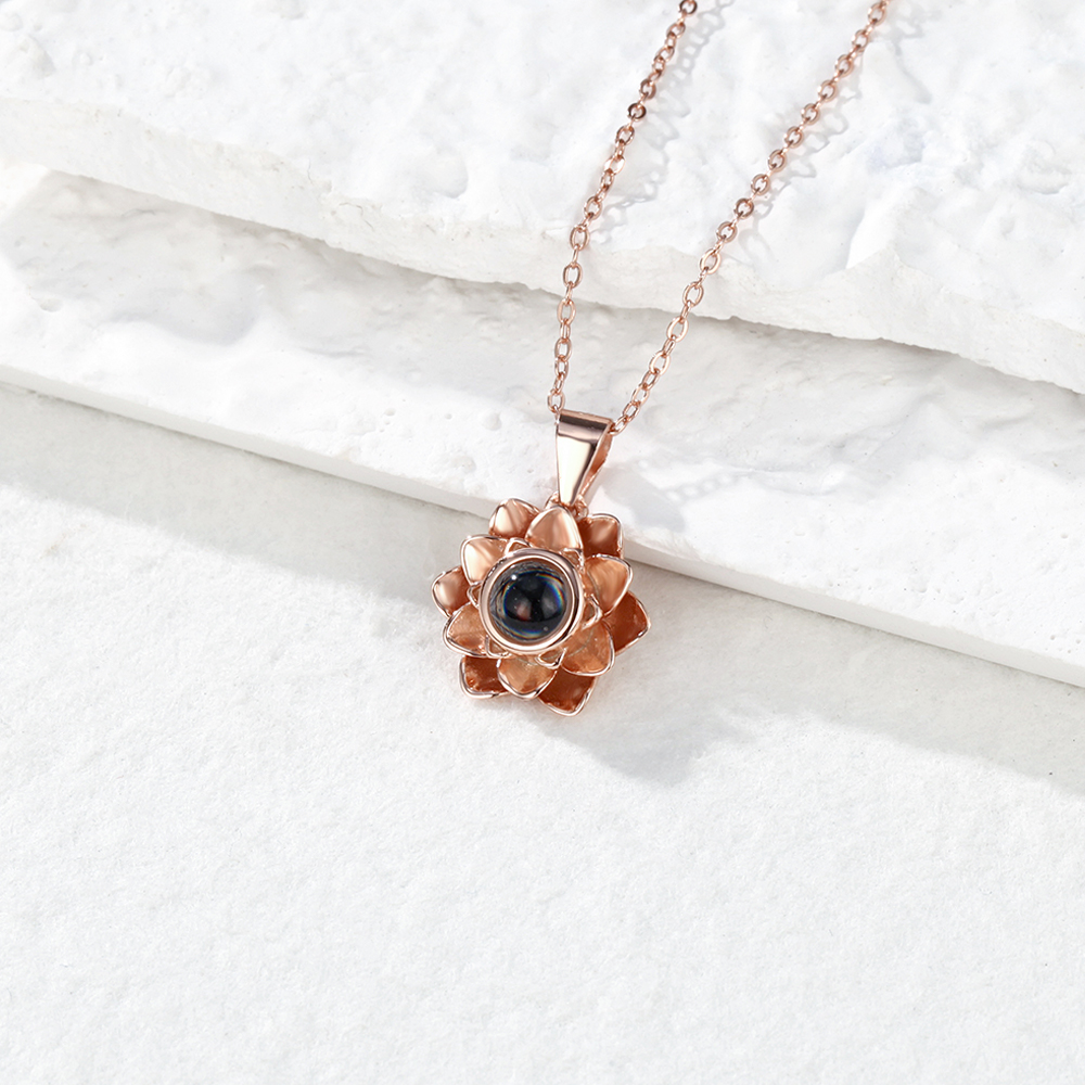 Personalized Projection Necklace Lotus Pendant Photo Necklace-Blongser