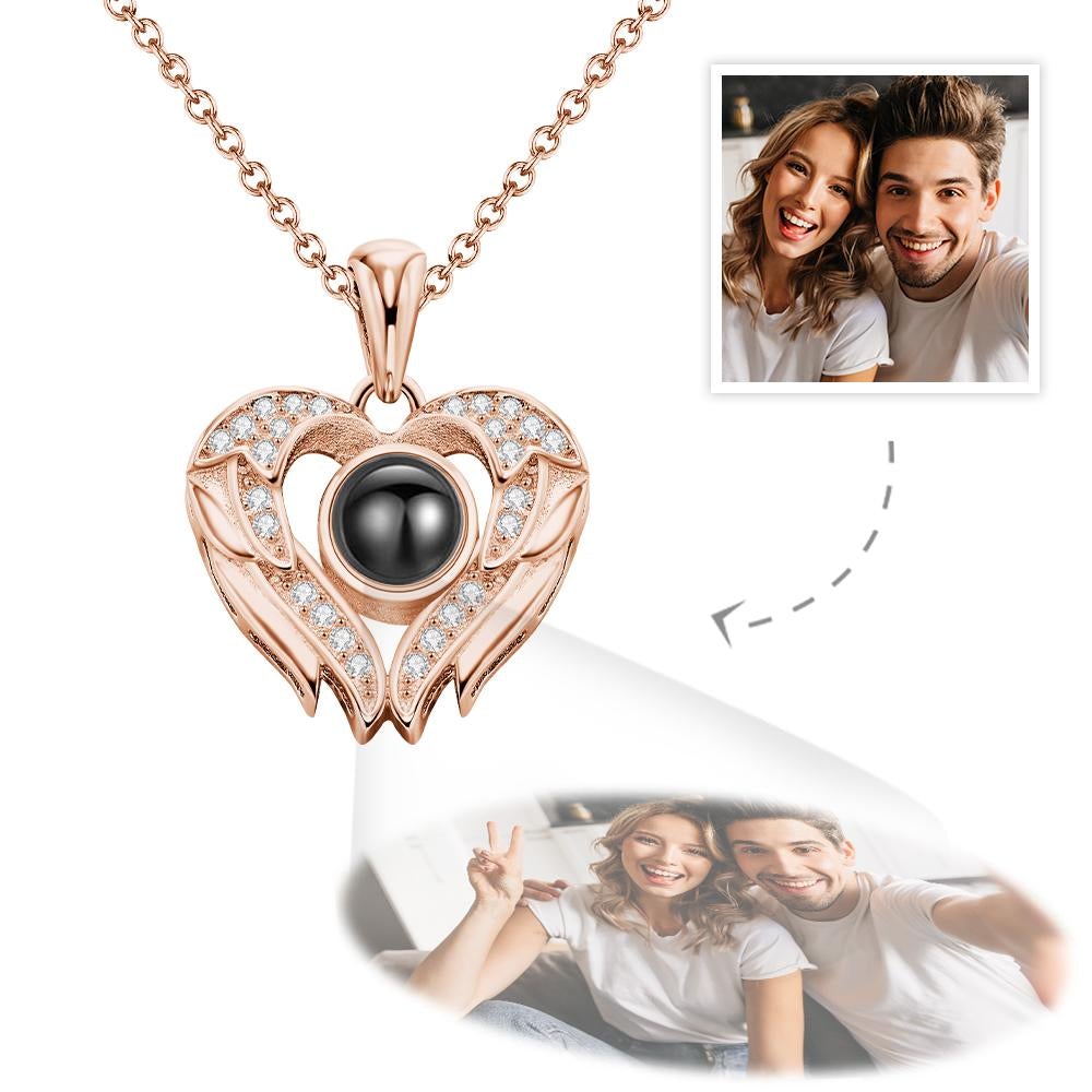 Personalized Angel Wings Photo Projection Necklace-Blongser
