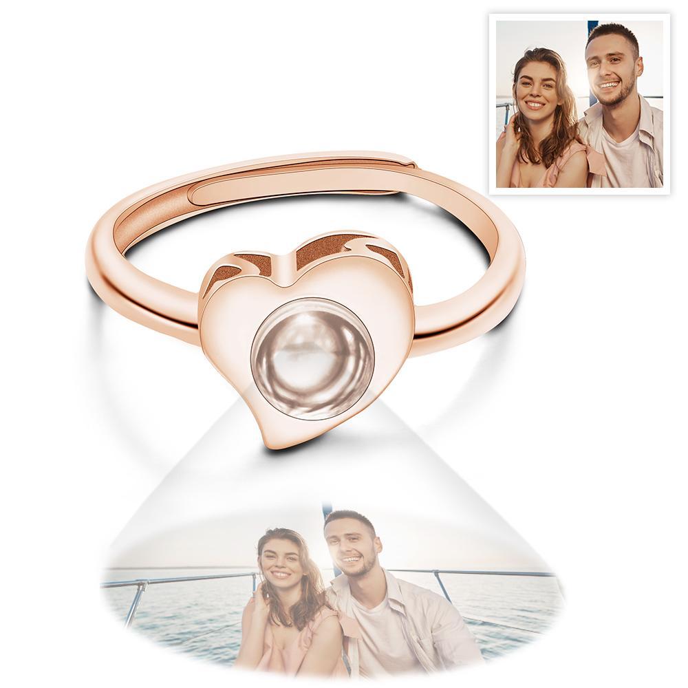 S925 Sterling Silver Heart-shaped Photo Projection Open Ring personalized Women's Jewelry Valentine's Day Gifts-Blongser