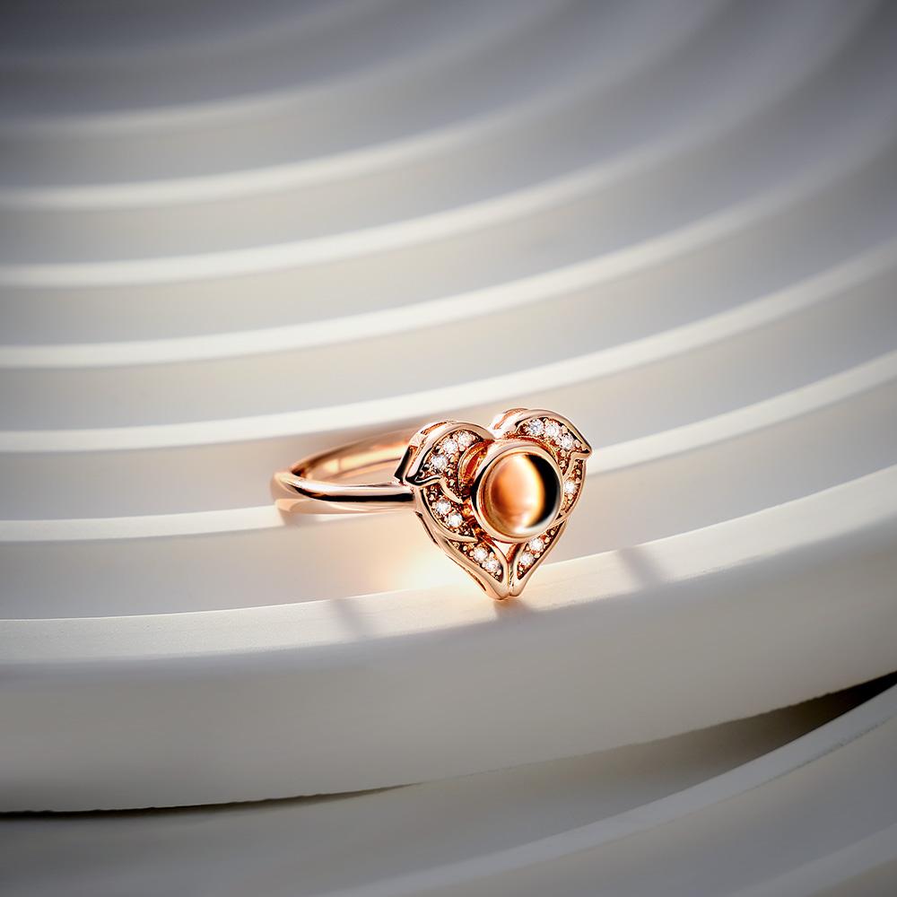 Custom Angel Wing Projection Ring Personalized Photo heart Shaped Ring for Her-Blongser