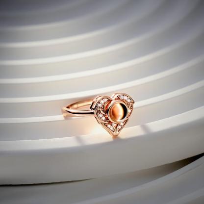 Custom Angel Wing Projection Ring Personalized Photo heart Shaped Ring for Her-Blongser
