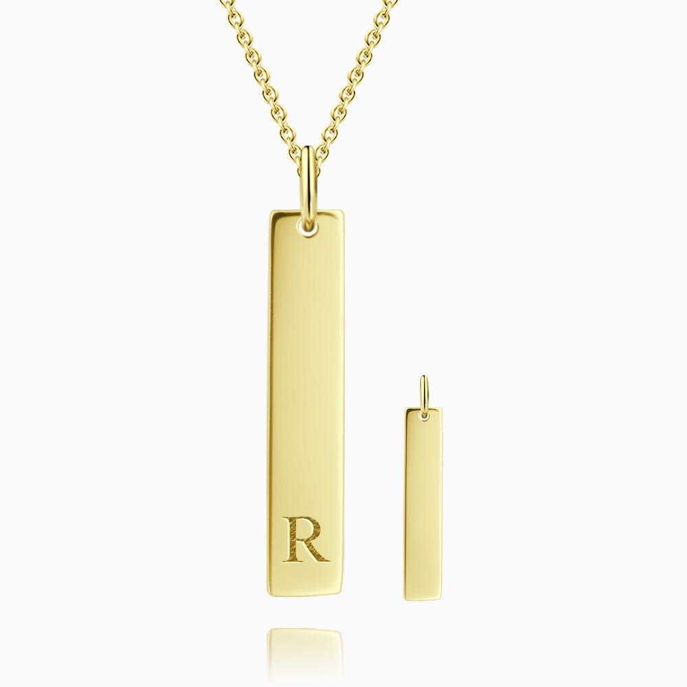 Custom Engraved Initial Vertical Bar Necklace 925 Sterling Silver-Blongser