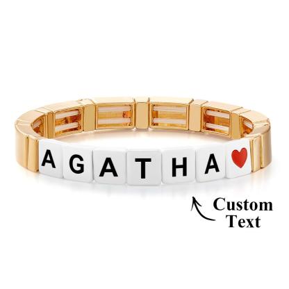 Custom Name Bead Bracelet Enamel Beaded Gold Color Bracelet Gift for Her-Blongser