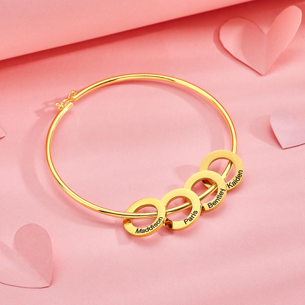 Custom Bangle Bracelet with Heart/Round Pendants Personalized Gift-Blongser