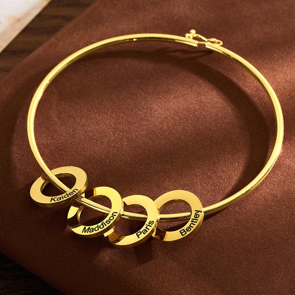 Custom Bangle Bracelet with Heart/Round Pendants Personalized Gift-Blongser