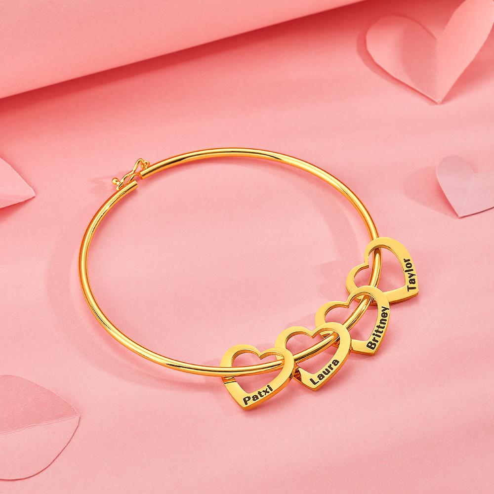 Custom Bangle Bracelet with Heart/Round Pendants Personalized Gift-Blongser