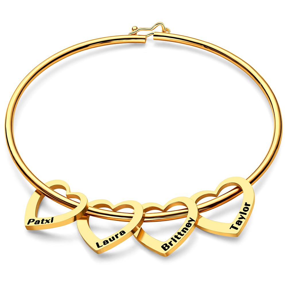 Custom Bangle Bracelet with Heart/Round Pendants Personalized Gift-Blongser