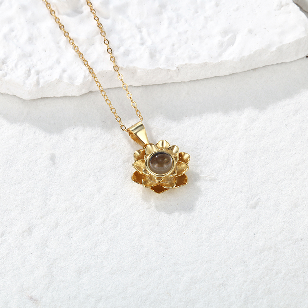 Personalized Projection Necklace Lotus Pendant Photo Necklace-Blongser
