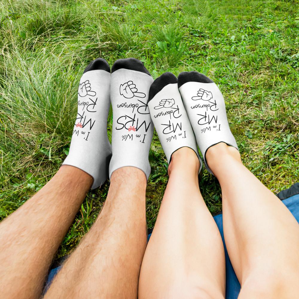 Fun Personalized Socks for Newlyweds Honeymoon Gift for Him and Her Matching Socks for Bride and Groom-Blongser