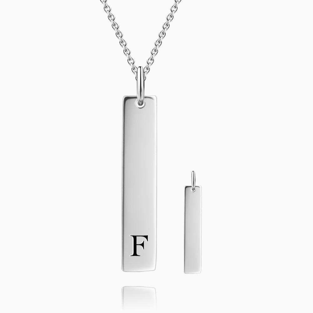 Custom Engraved Initial Vertical Bar Necklace 925 Sterling Silver-Blongser