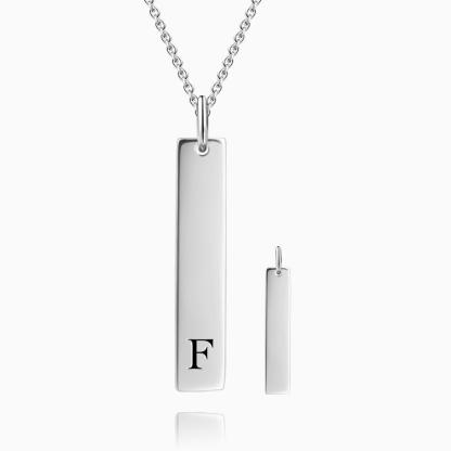 Custom Engraved Initial Vertical Bar Necklace 925 Sterling Silver-Blongser