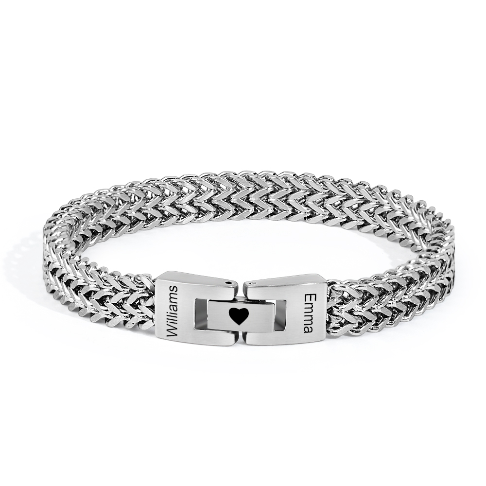 Personalized Men's Stainless Steel Interlocking Bracelet with Engraved Names Bracelet Gift for Him-Blongser