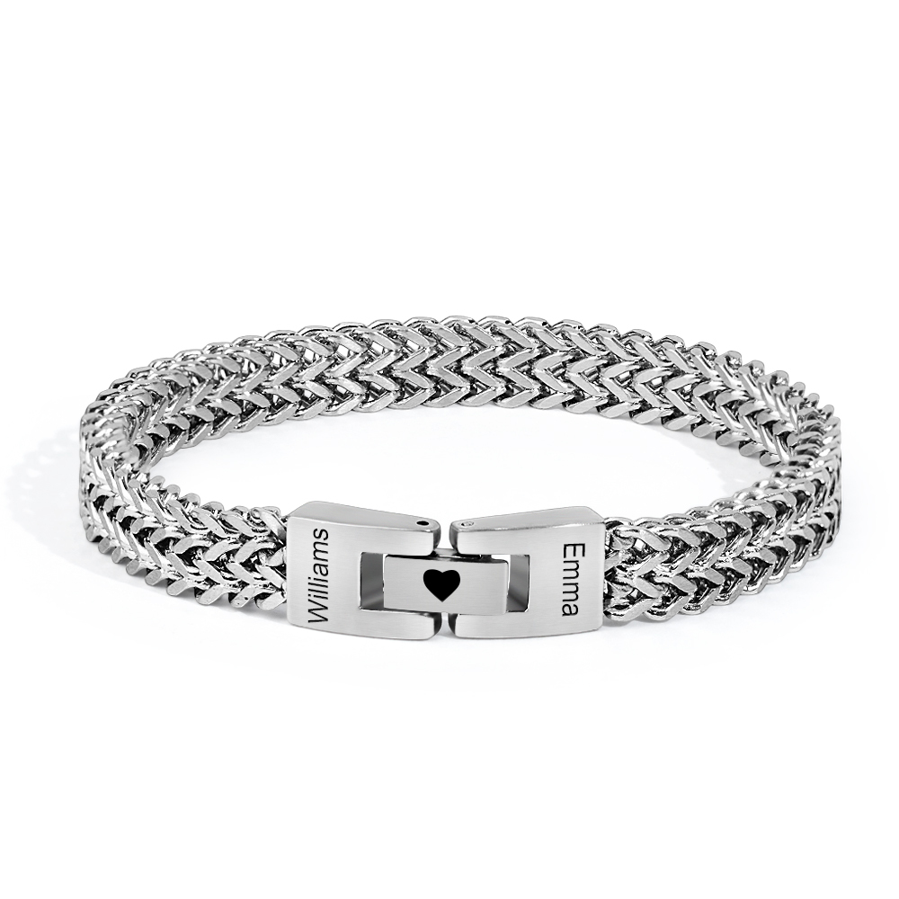 Personalized Men's Stainless Steel Interlocking Bracelet with Engraved Names Bracelet Gift for Him-Blongser