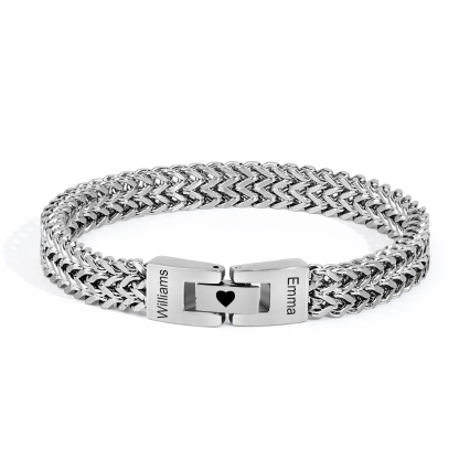 Personalized Men's Stainless Steel Interlocking Bracelet with Engraved Names Bracelet Gift for Him-Blongser