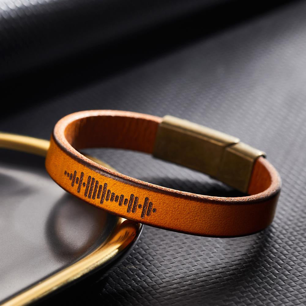 Custom Engraved Music Code PU Leather Bracelet with Strong Magnetic Clasp-Blongser