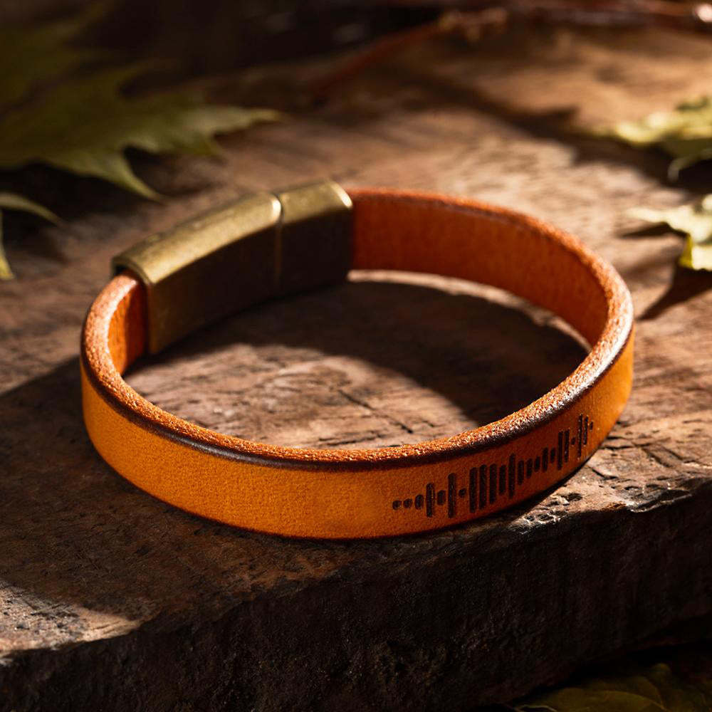 Custom Engraved Music Code PU Leather Bracelet with Strong Magnetic Clasp-Blongser