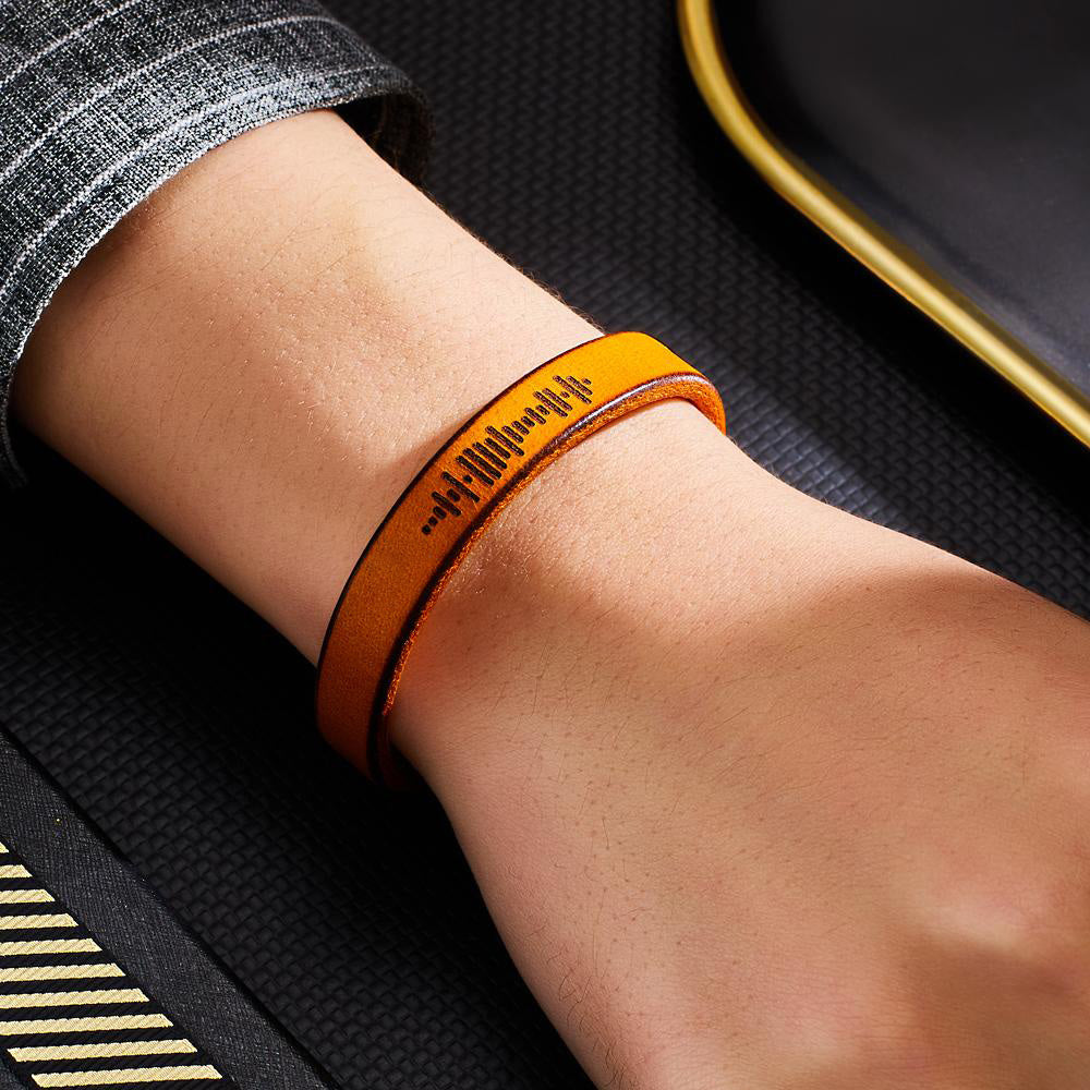 Custom Engraved Music Code PU Leather Bracelet with Strong Magnetic Clasp-Blongser