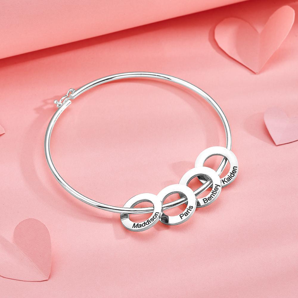 Custom Bangle Bracelet with Heart/Round Pendants Personalized Gift-Blongser
