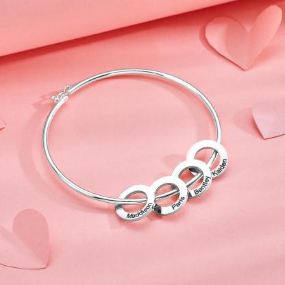 Custom Bangle Bracelet with Heart/Round Pendants Personalized Gift-Blongser