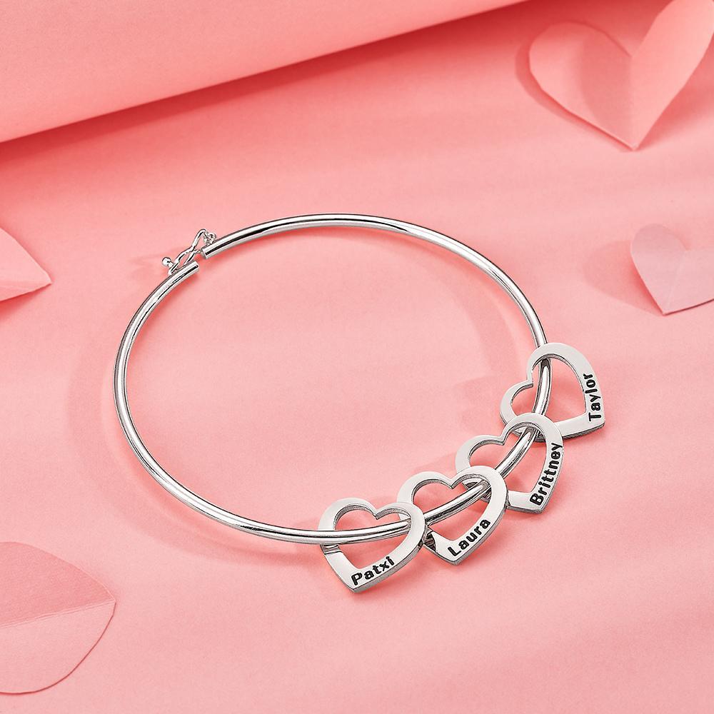 Custom Bangle Bracelet with Heart/Round Pendants Personalized Gift-Blongser