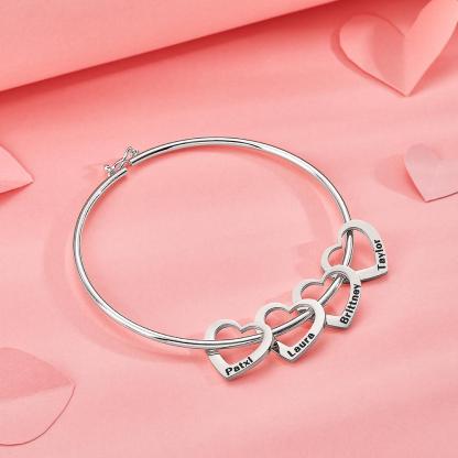Custom Bangle Bracelet with Heart/Round Pendants Personalized Gift-Blongser