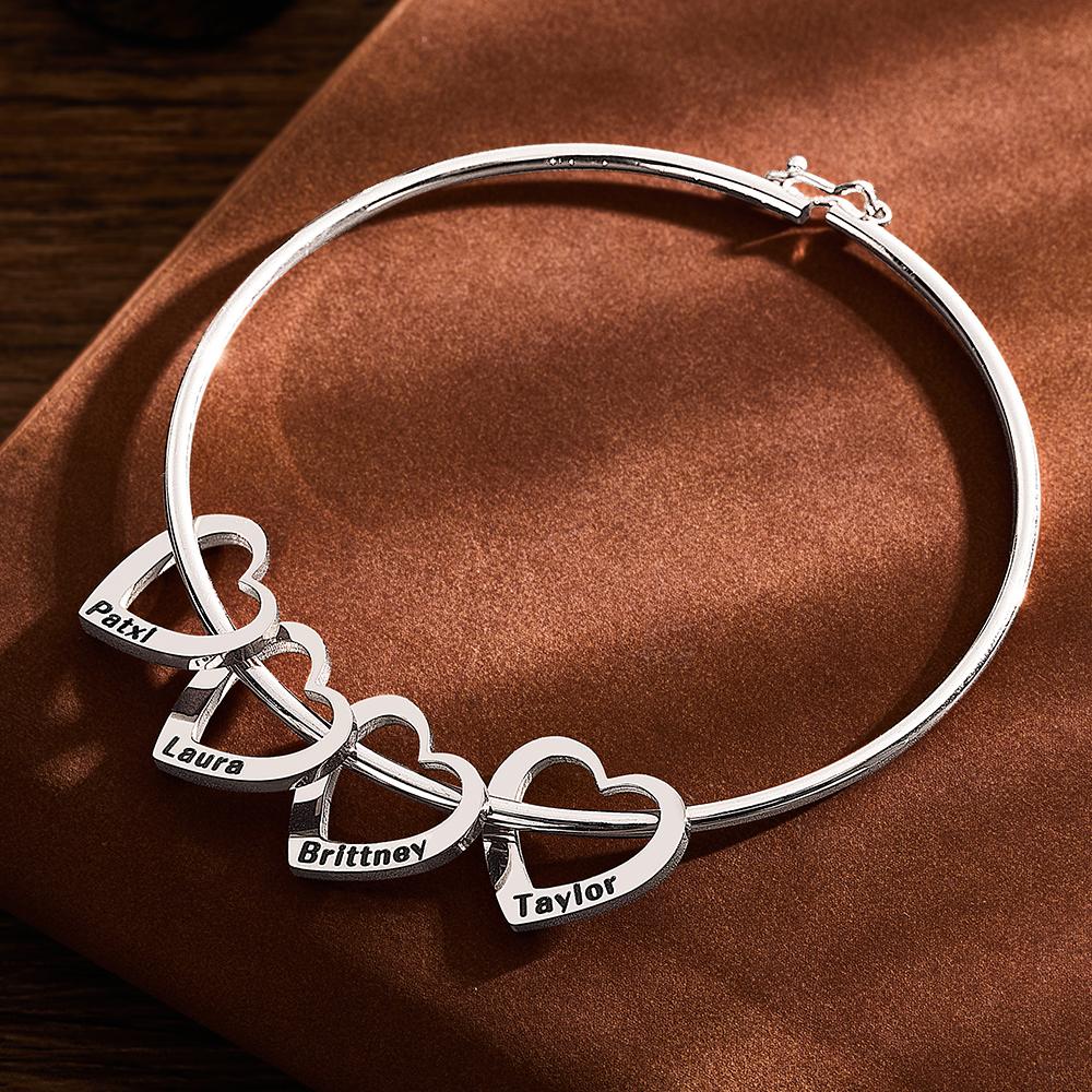 Custom Bangle Bracelet with Heart/Round Pendants Personalized Gift-Blongser