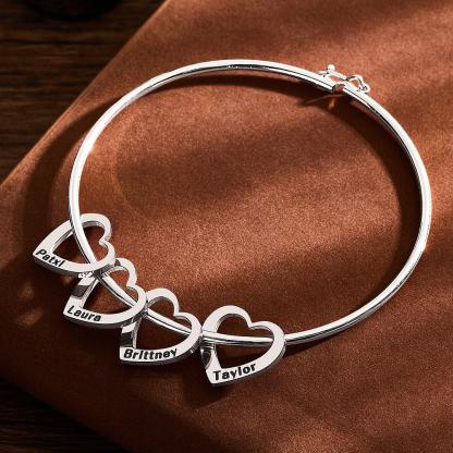 Custom Bangle Bracelet with Heart/Round Pendants Personalized Gift-Blongser