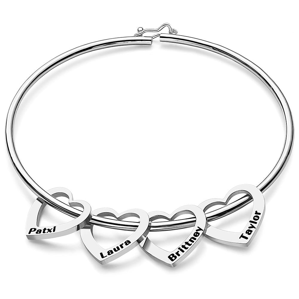 Custom Bangle Bracelet with Heart/Round Pendants Personalized Gift-Blongser