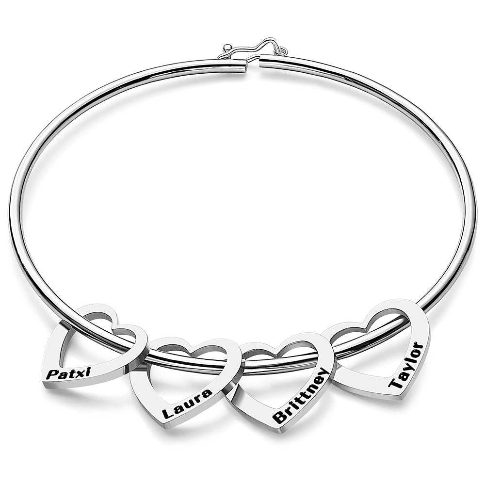 Custom Bangle Bracelet with Heart/Round Pendants Personalized Gift-Blongser