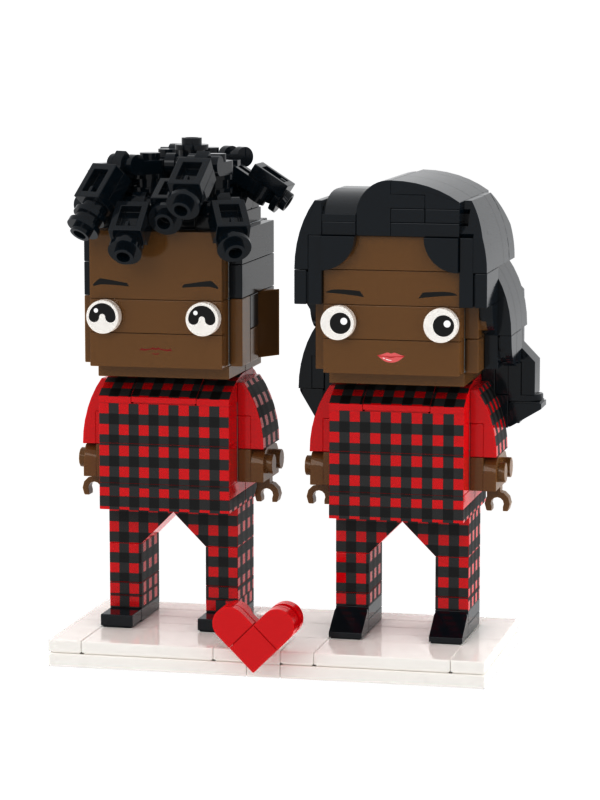 Christmas Black Couple Pajamas Custom Face Brick Figures Customizable Head 2 People Custom Brick Figures-Blongser